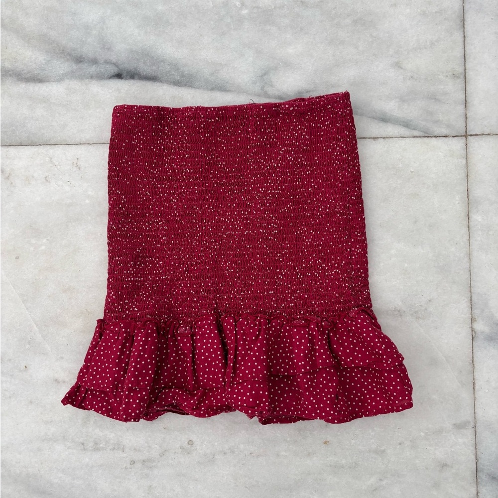 Y2K VTG Crystal Doll Skirt Mini Red Polka Dot Smocked Ruffle Cotton Women XS